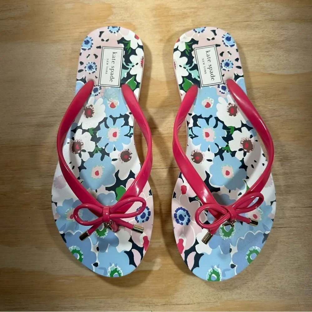 Kate Spade Pink Bow Sandals with Floral Pattern Women’s Size 7